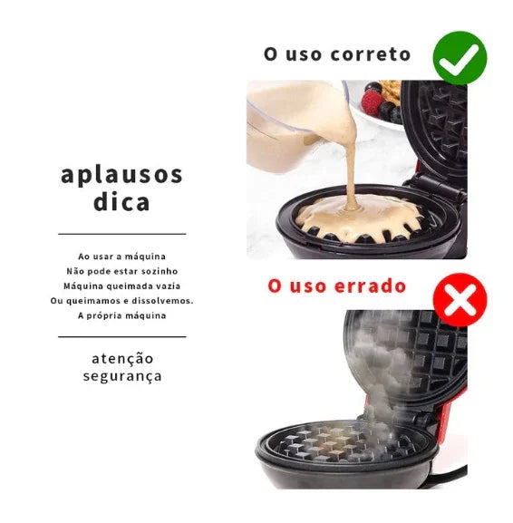 Mini Máquina de Waffles Elétrica Portátil